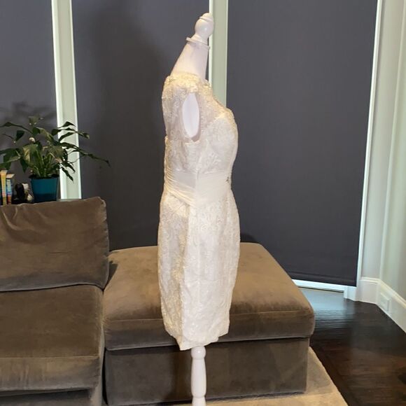Women’s Ivory Dress & Matching Chiffon Jacket with beautiful detail Size L**READ - Picture 9 of 15
